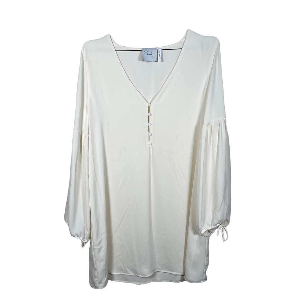 L'Academie Cream Billow Sleeve Mini Dress Large